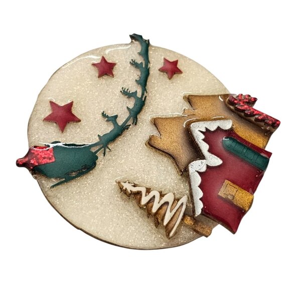 Lucinda Round Christmas House Santa Reindeer Pin - Picture 3 of 6